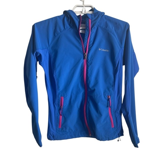 Columbia Blue Jacket with Pink Accents hooded windbreaker size small - Picture 1 of 10